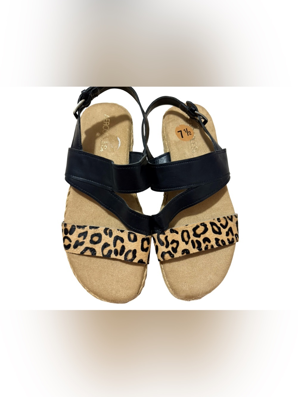 Aerosoles Leopard Print Espadrille Platform Sandals Black Size 7.5